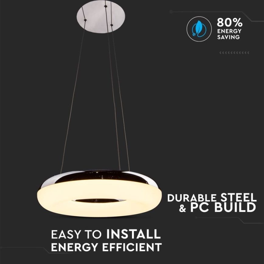 Candeeiro suspenso LED LED/40W/230V 3000K diâmetro 40 cm cromado brilhante