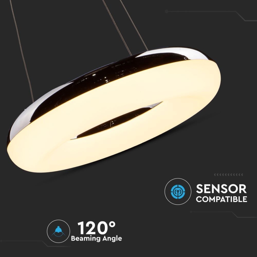 Candeeiro suspenso LED LED/40W/230V 3000K diâmetro 40 cm cromado brilhante