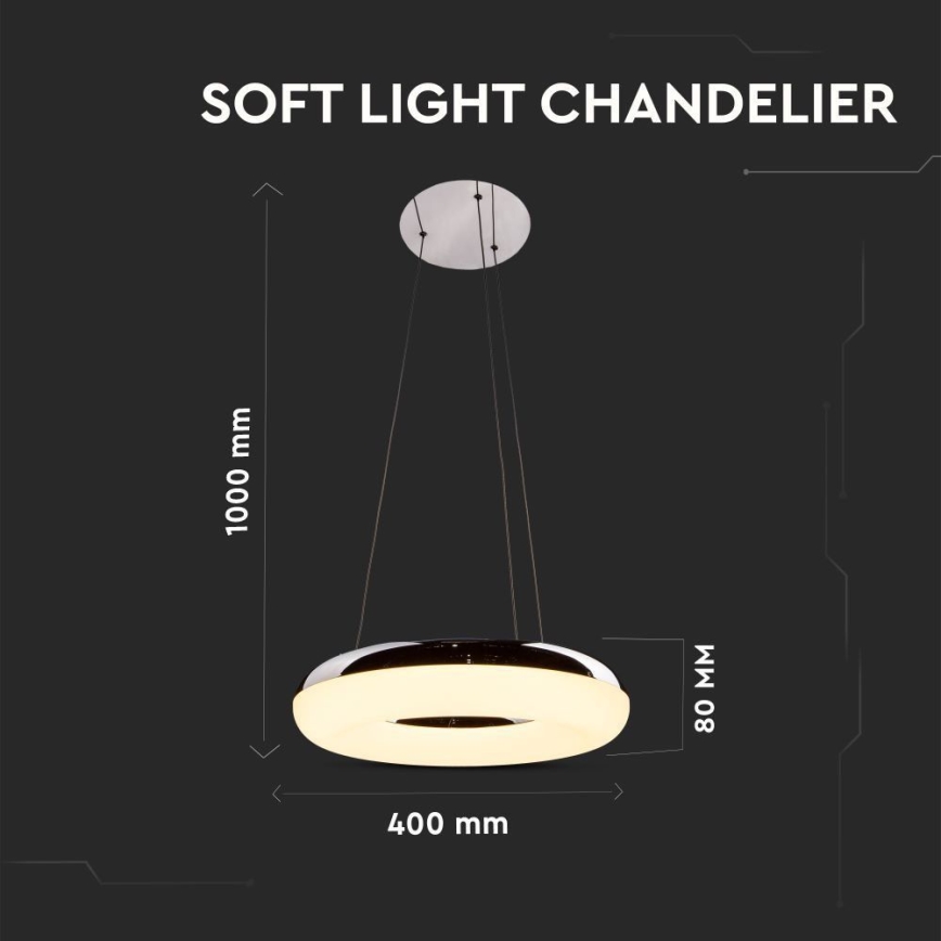 Candeeiro suspenso LED LED/40W/230V 3000K diâmetro 40 cm cromado brilhante