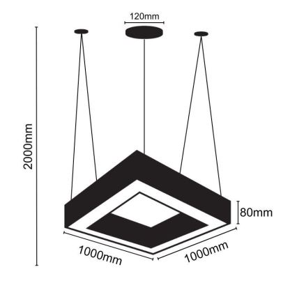 Candeeiro suspenso LED LED/70W/230V 4000K 100x100 cm preto