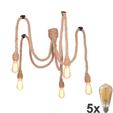 Candeeiro suspenso LED ROPE CASA 5xE27/10W/230V aranha