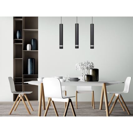 Candeeiro suspenso LED TUBA 3xGU10/4,8W/230V preto/cromado brilhante