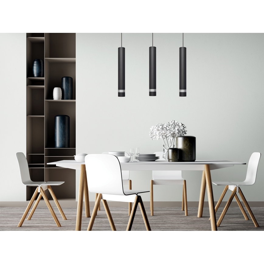 Candeeiro suspenso LED TUBA 3xGU10/4,8W/230V preto/cromado brilhante