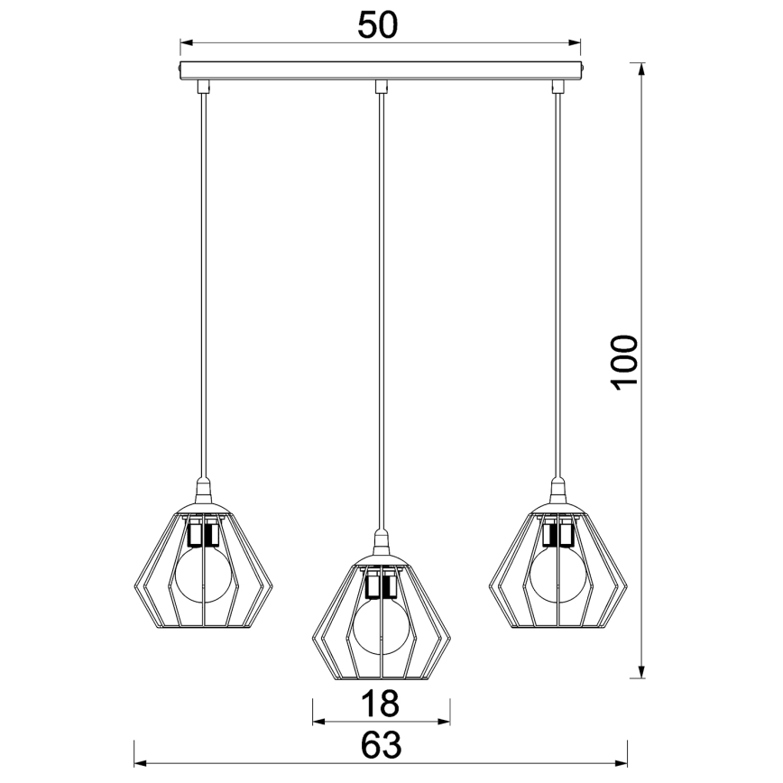 Candeeiro suspenso LETI 3xE27/15W/230W preto