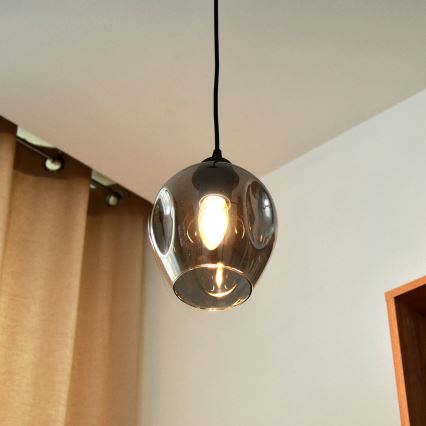 Candeeiro suspenso LILI 1xE27/15W/230V preto/cinzento