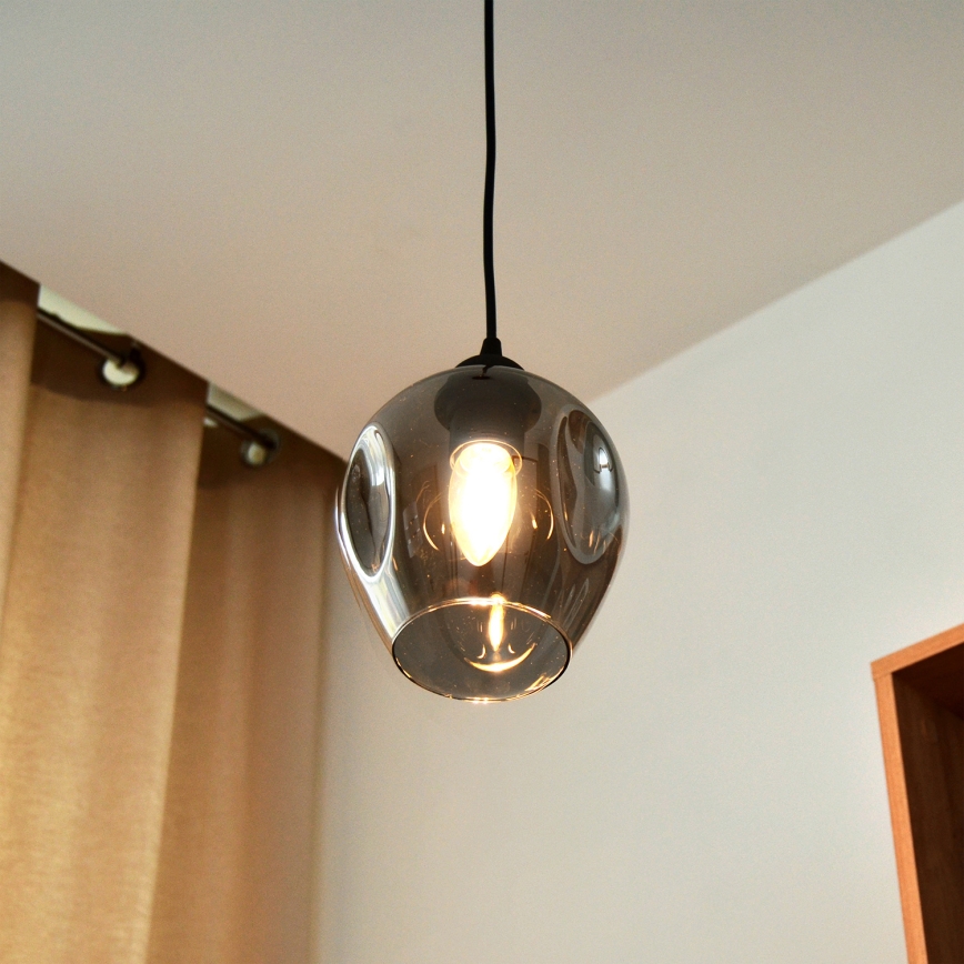 Candeeiro suspenso LILI 1xE27/15W/230V preto/cinzento