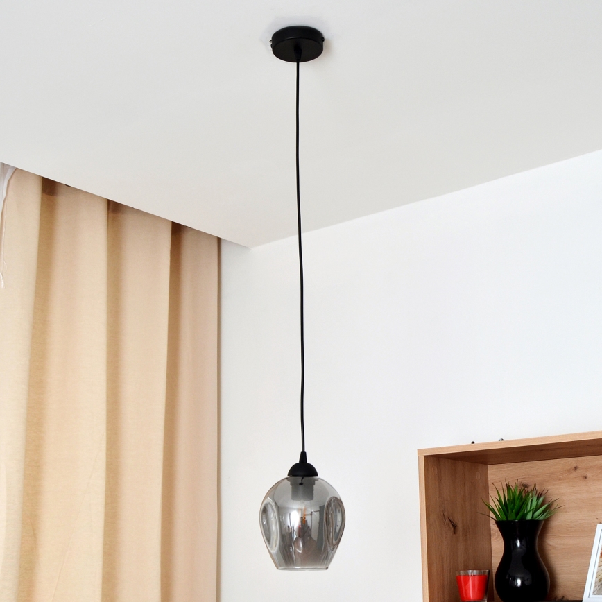 Candeeiro suspenso LILI 1xE27/15W/230V preto/cinzento
