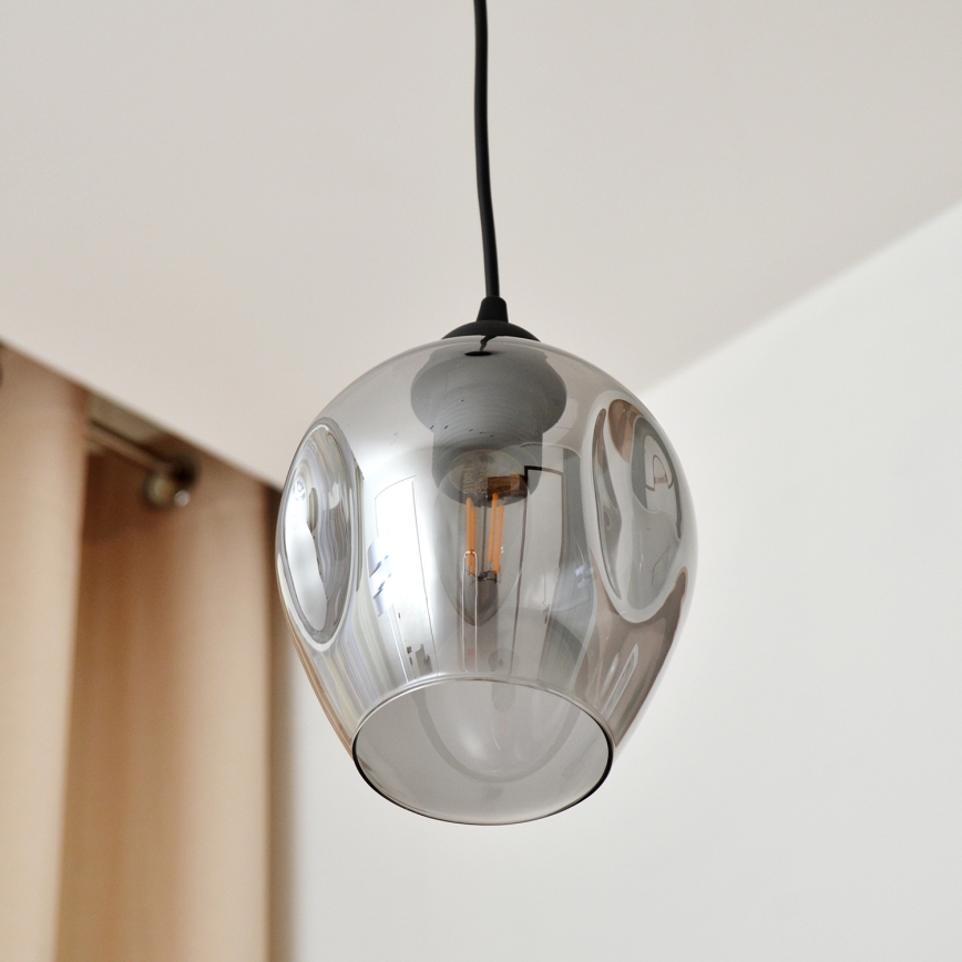 Candeeiro suspenso LILI 1xE27/15W/230V preto/cinzento