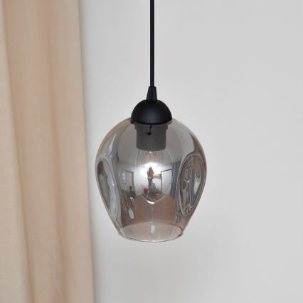 Candeeiro suspenso LILI 1xE27/15W/230V preto/cinzento