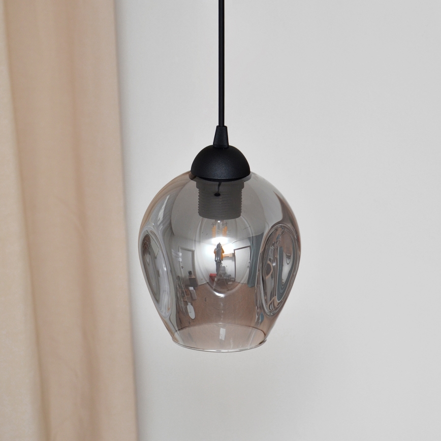 Candeeiro suspenso LILI 1xE27/15W/230V preto/cinzento