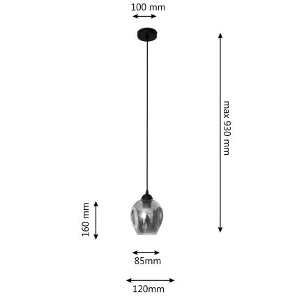 Candeeiro suspenso LILI 1xE27/15W/230V preto/cinzento