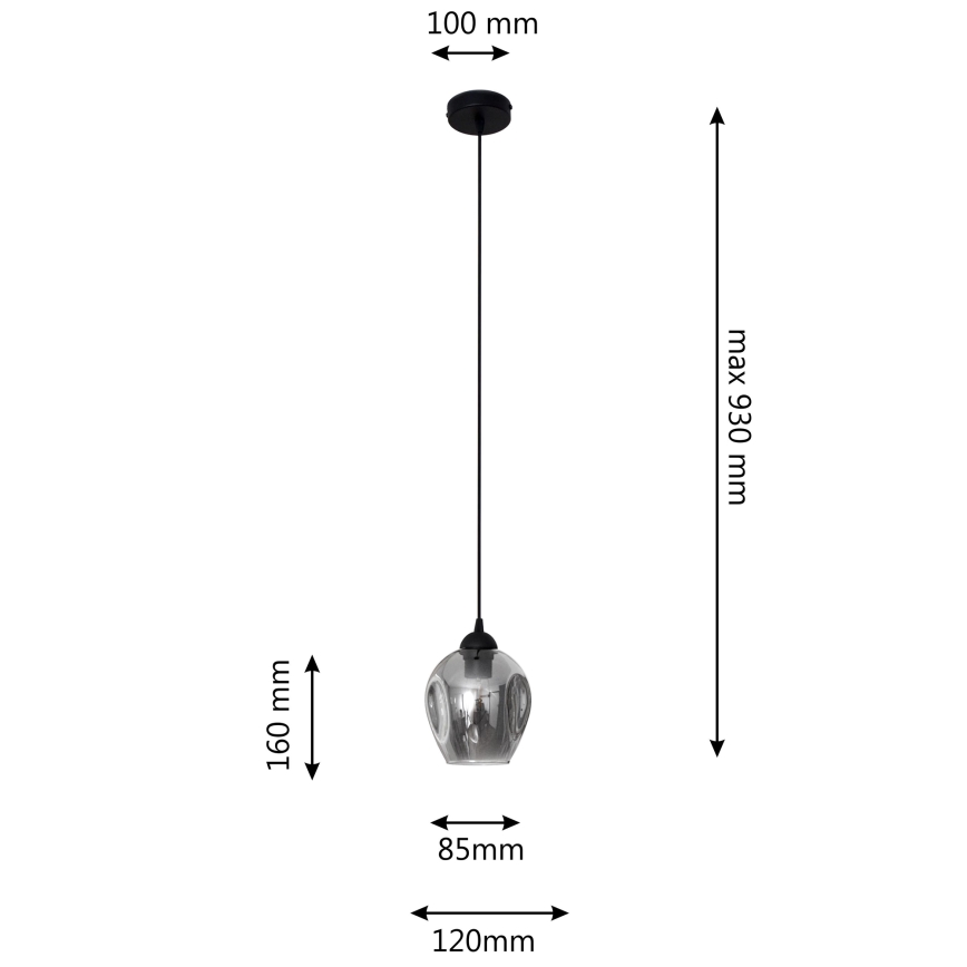 Candeeiro suspenso LILI 1xE27/15W/230V preto/cinzento