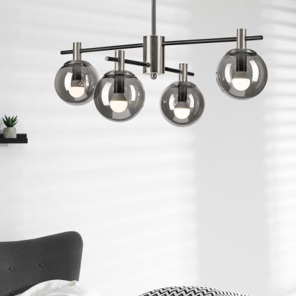 Candeeiro suspenso LILOU 4xE14/5W/230V cromado mate/fumado