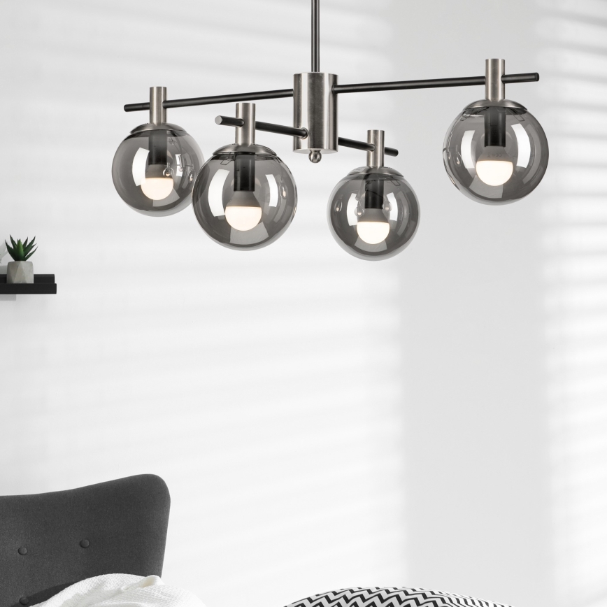 Candeeiro suspenso LILOU 4xE14/5W/230V cromado mate/fumado