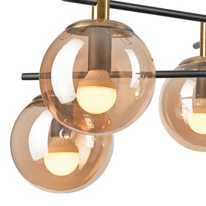 Candeeiro suspenso LILOU 6xE14/5W/230V dourado/preto/fumado bege