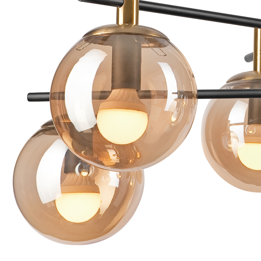 Candeeiro suspenso LILOU 6xE14/5W/230V dourado/preto/fumado bege