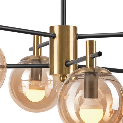 Candeeiro suspenso LILOU 6xE14/5W/230V dourado/preto/fumado bege