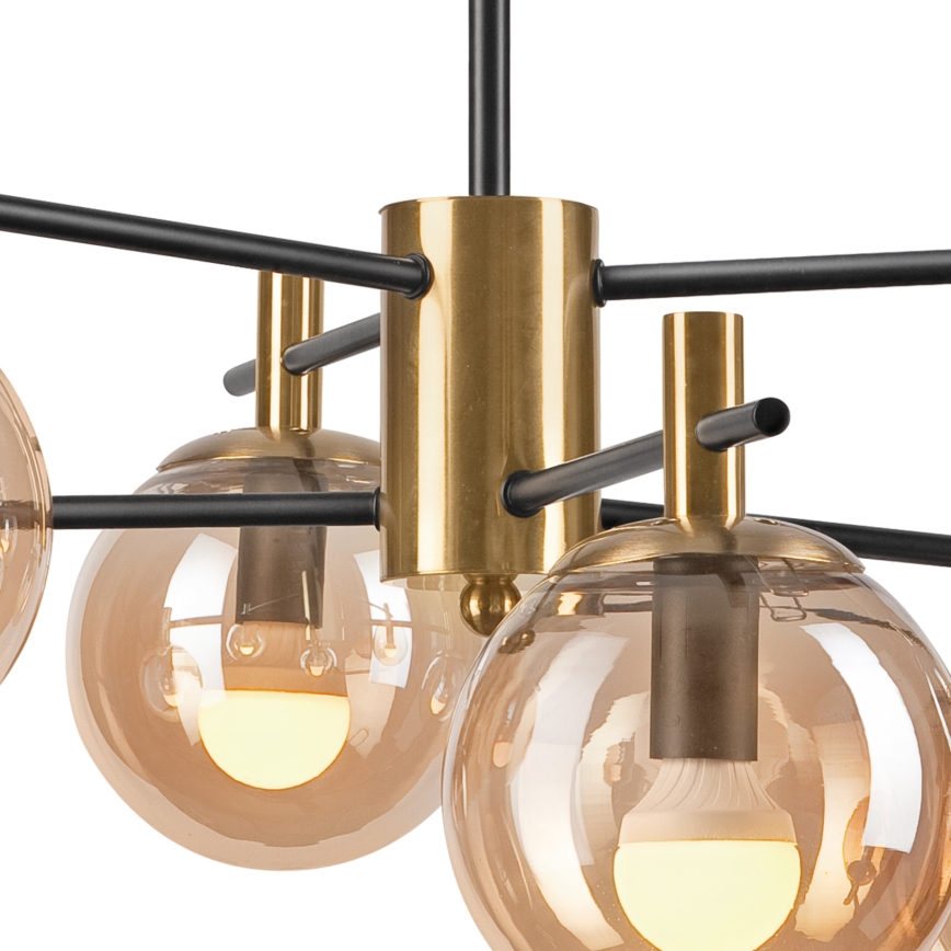 Candeeiro suspenso LILOU 6xE14/5W/230V dourado/preto/fumado bege