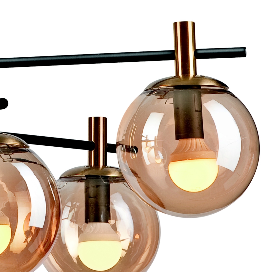 Candeeiro suspenso LILOU 6xE14/5W/230V dourado/preto/fumado bege