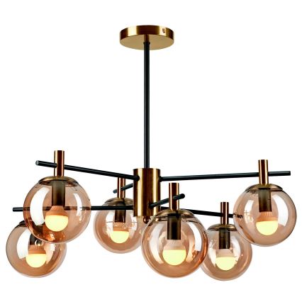 Candeeiro suspenso LILOU 6xE14/5W/230V dourado/preto/fumado bege