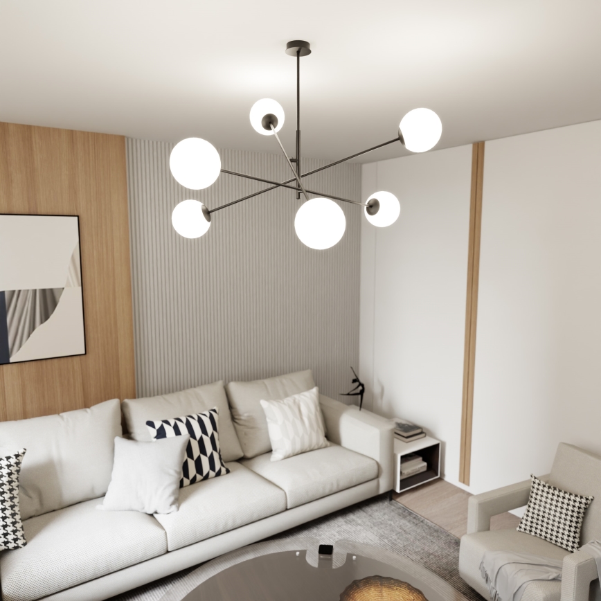 Candeeiro suspenso LINEAR 6xE14/10W/230V preto/branco