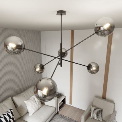 Candeeiro suspenso LINEAR 6xE14/10W/230V preto/cinzento