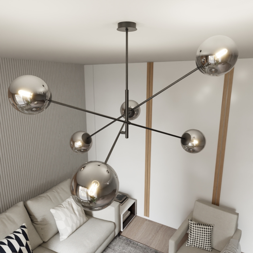 Candeeiro suspenso LINEAR 6xE14/10W/230V preto/cinzento