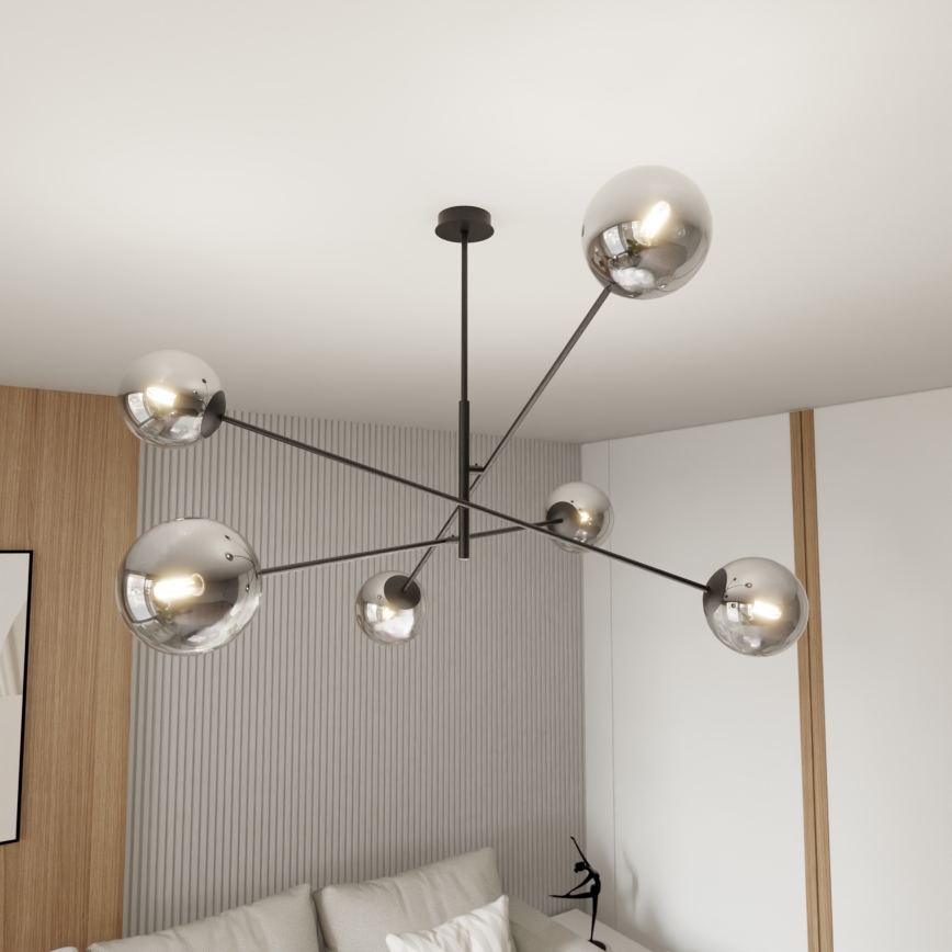 Candeeiro suspenso LINEAR 6xE14/10W/230V preto/cinzento