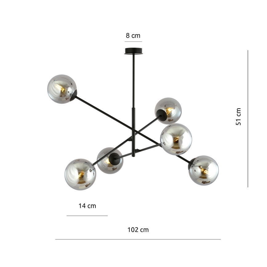 Candeeiro suspenso LINEAR 6xE14/10W/230V preto/cinzento