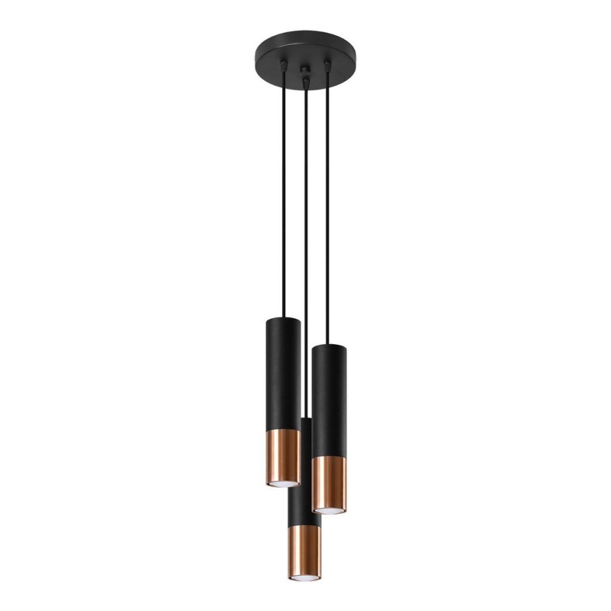 Candeeiro suspenso LOOPEZ 3xGU10/10W/230V redondo preto/cobre