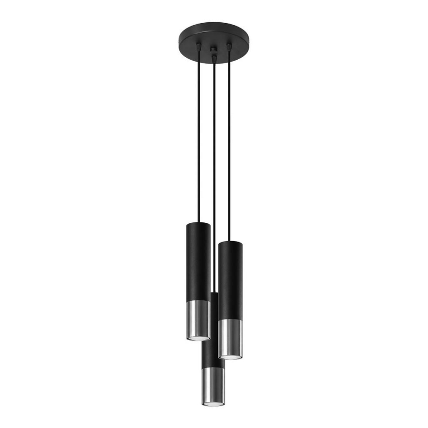 Candeeiro suspenso LOOPEZ 3xGU10/10W/230V redondo preto/cromado brilhante