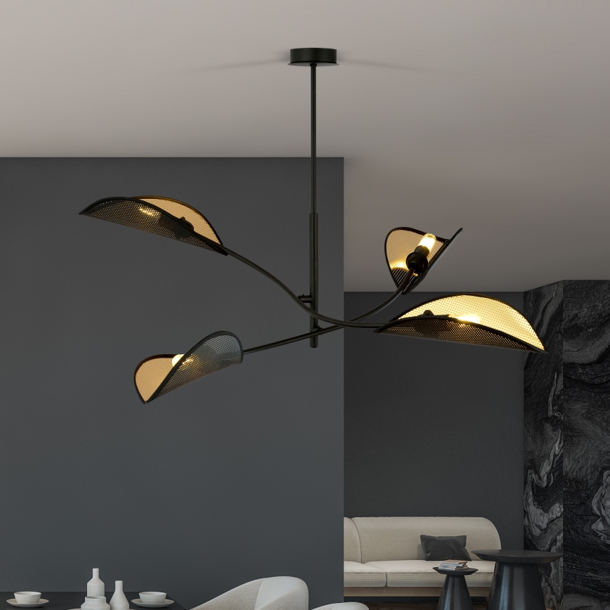 Candeeiro suspenso LOTUS 4xE14/10W/230V preto/dourado