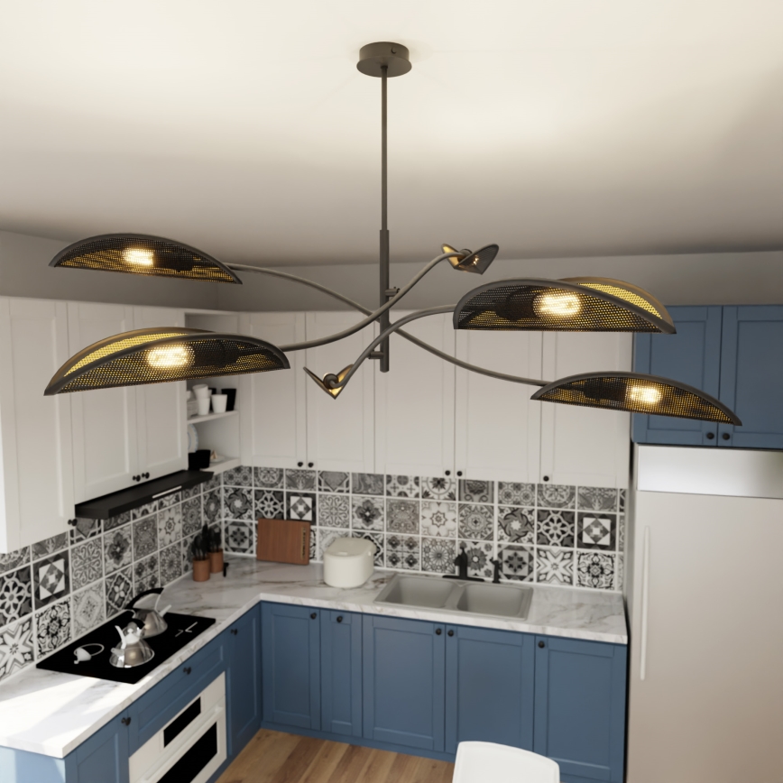 Candeeiro suspenso LOTUS 6xE14/10W/230V preto/dourado