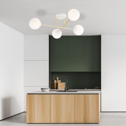 Candeeiro suspenso MAGNUM 4xE14/10W/230V branco/dourado