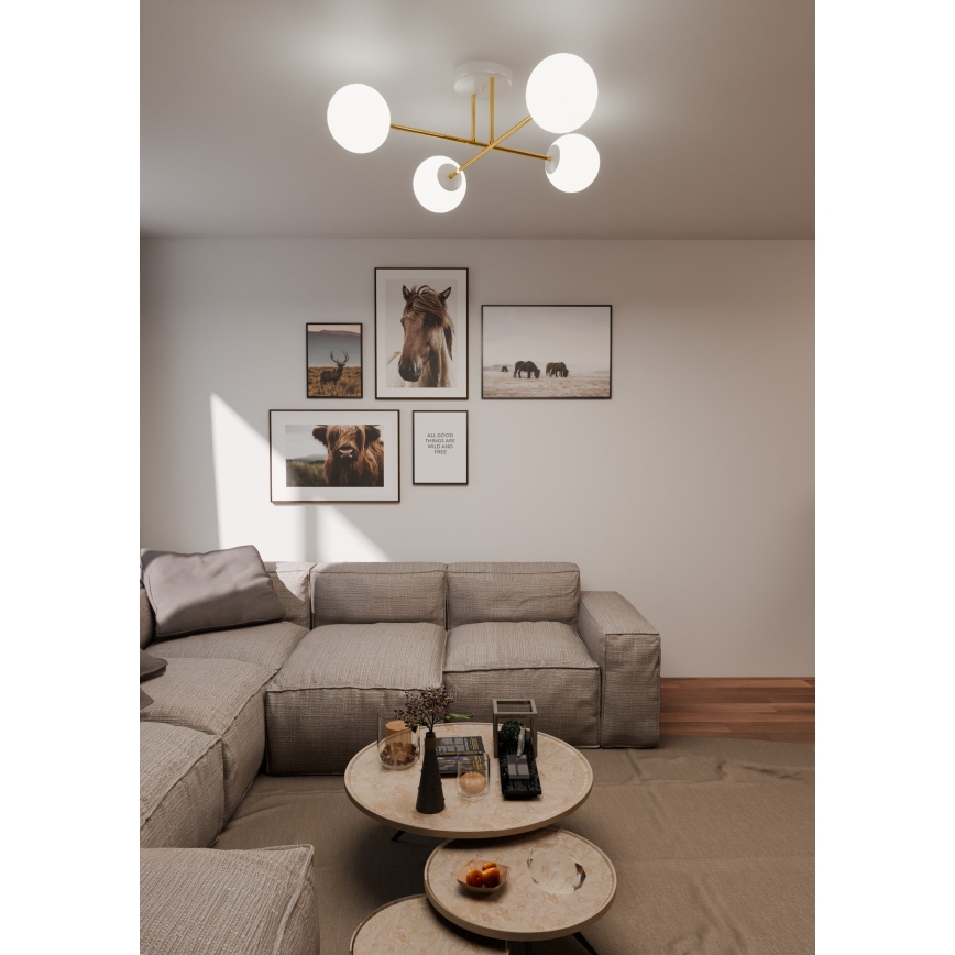Candeeiro suspenso MAGNUM 4xE14/10W/230V branco/dourado