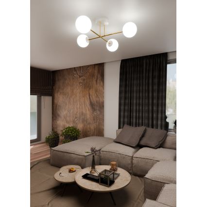 Candeeiro suspenso MAGNUM 4xE14/10W/230V branco/dourado
