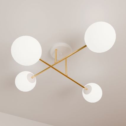 Candeeiro suspenso MAGNUM 4xE14/10W/230V branco/dourado