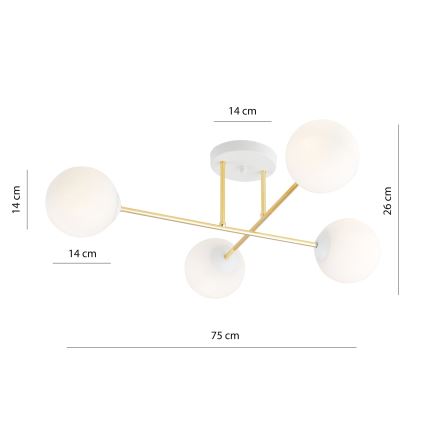 Candeeiro suspenso MAGNUM 4xE14/10W/230V branco/dourado