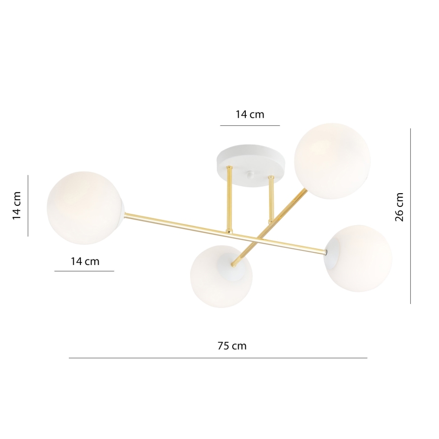 Candeeiro suspenso MAGNUM 4xE14/10W/230V branco/dourado