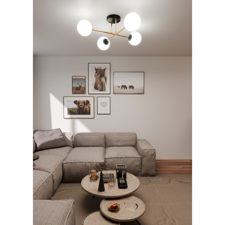 Candeeiro suspenso MAGNUM 4xE14/10W/230V branco/dourado/preto