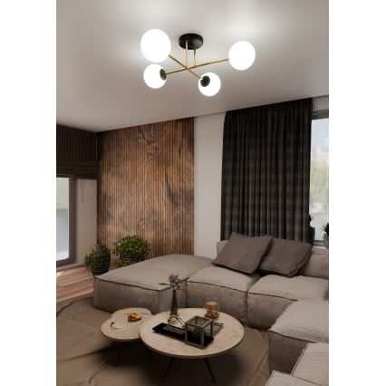 Candeeiro suspenso MAGNUM 4xE14/10W/230V branco/dourado/preto