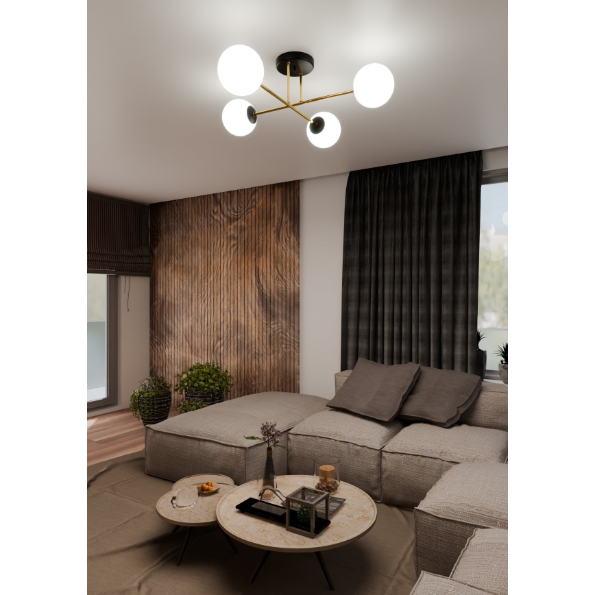 Candeeiro suspenso MAGNUM 4xE14/10W/230V branco/dourado/preto