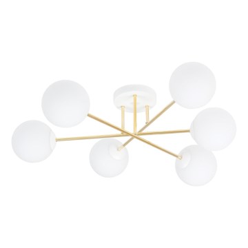 Candeeiro suspenso MAGNUM 6xE14/10W/230V branco/dourado