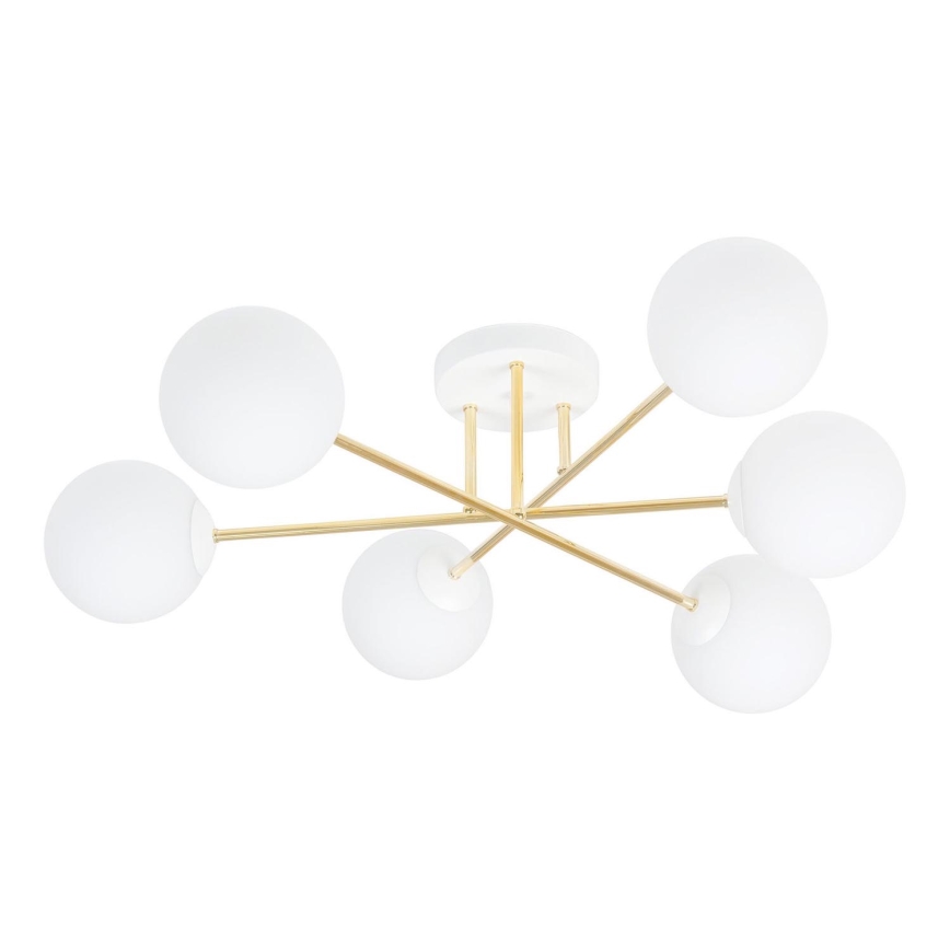 Candeeiro suspenso MAGNUM 6xE14/10W/230V branco/dourado
