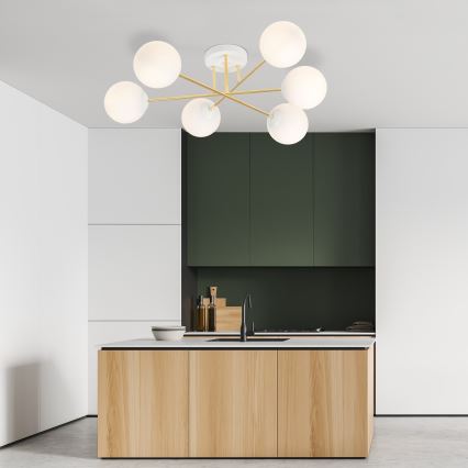 Candeeiro suspenso MAGNUM 6xE14/10W/230V branco/dourado