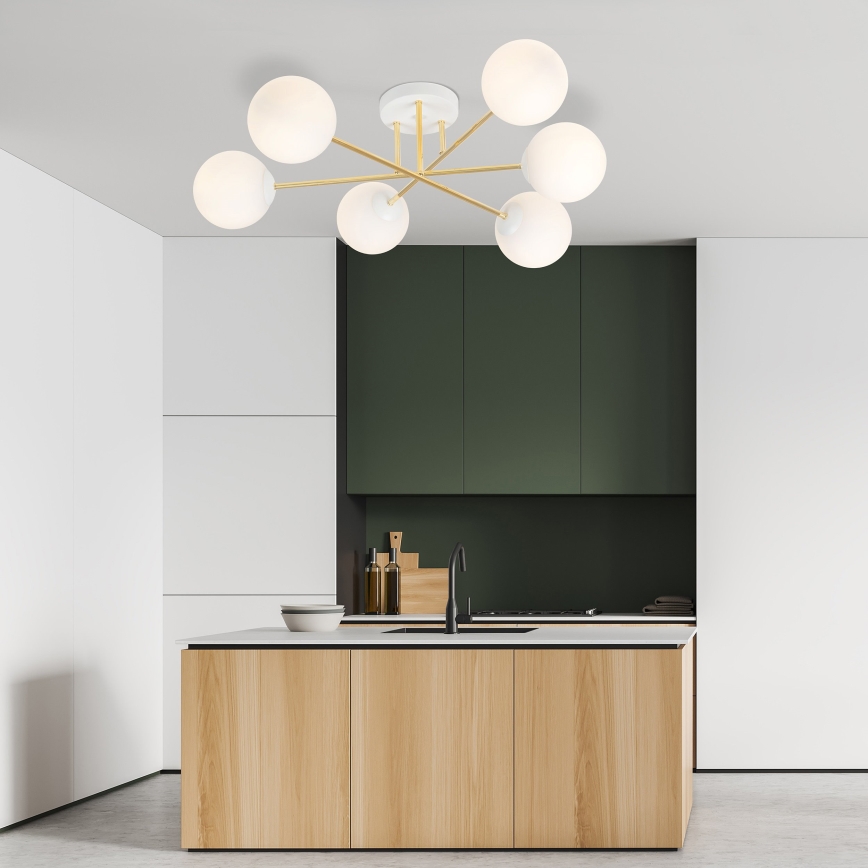 Candeeiro suspenso MAGNUM 6xE14/10W/230V branco/dourado