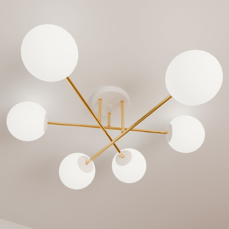 Candeeiro suspenso MAGNUM 6xE14/10W/230V branco/dourado