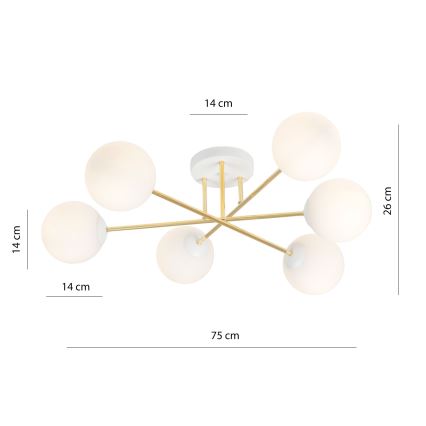 Candeeiro suspenso MAGNUM 6xE14/10W/230V branco/dourado