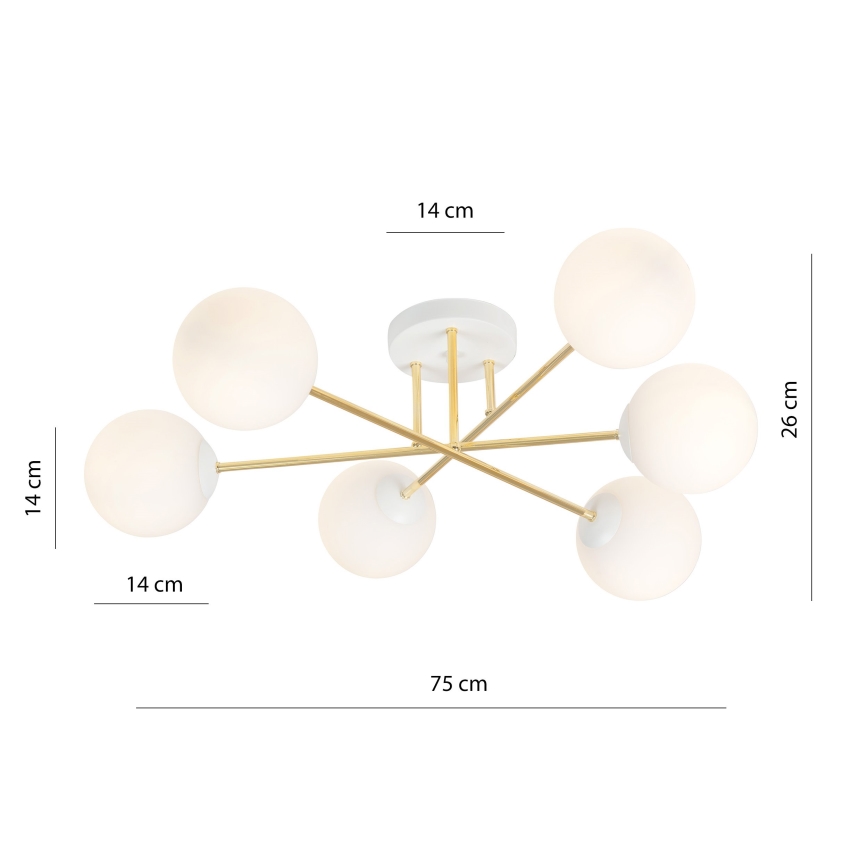 Candeeiro suspenso MAGNUM 6xE14/10W/230V branco/dourado