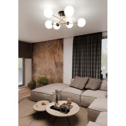 Candeeiro suspenso MAGNUM 6xE14/10W/230V branco/dourado/preto